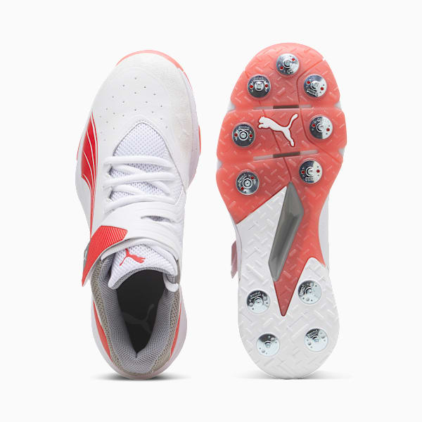 Puma Mens Bowling Cricket Shoes In White/Red