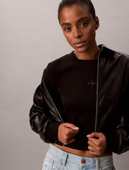 Calvin Klein Womens Monogram Long Sleeve Baby T-Shirt In Black