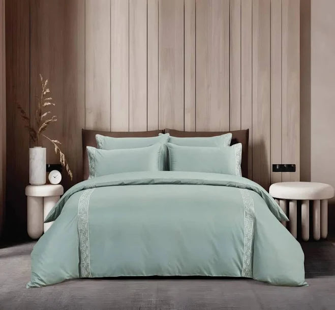 Egyptian Cotton Co Roberto Duvet In Duck Egg & Silver