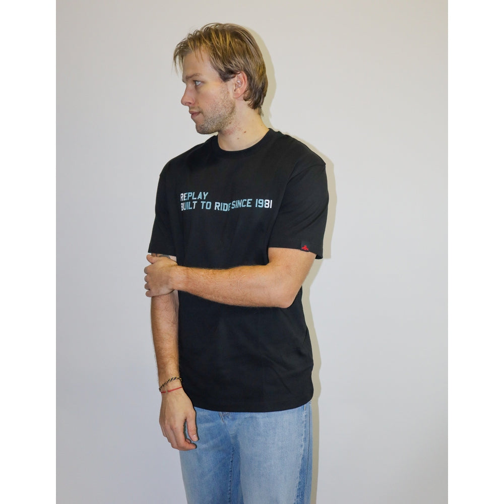 Replay Mens Relaxed Fit T-Shirt With Prints In Black