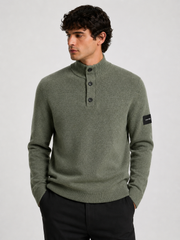 Calvin Klein Lycra Blend Button Quarter Zip In Thyme