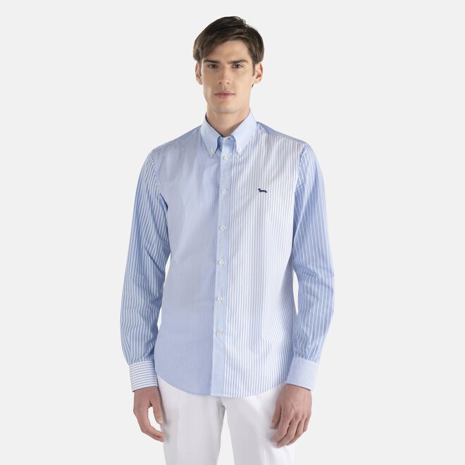 Harmont & Blaine Mens Patchwork At Fabrics Shirt In Light Blue