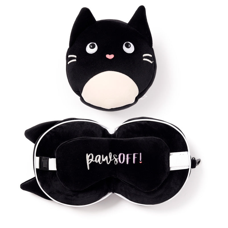 Relaxeazzz Feline Cat Round Travel Pillow In Black & White