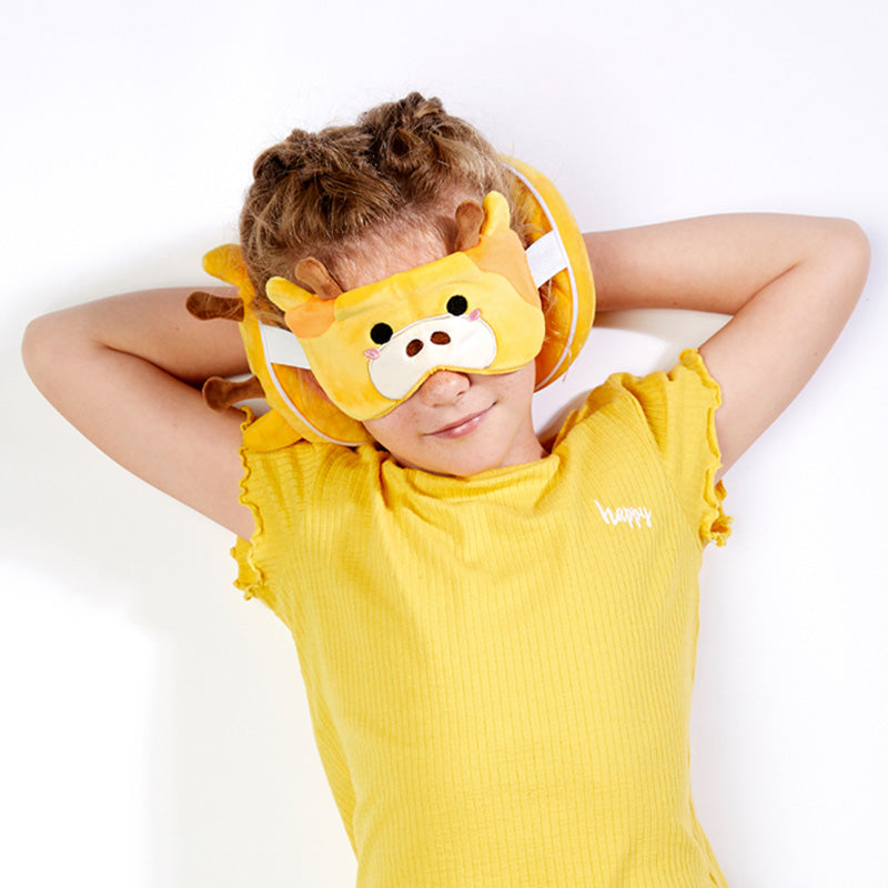Relaxeazzz Giraffe Round Plush Eye Mask & Travel Pillow In Orange