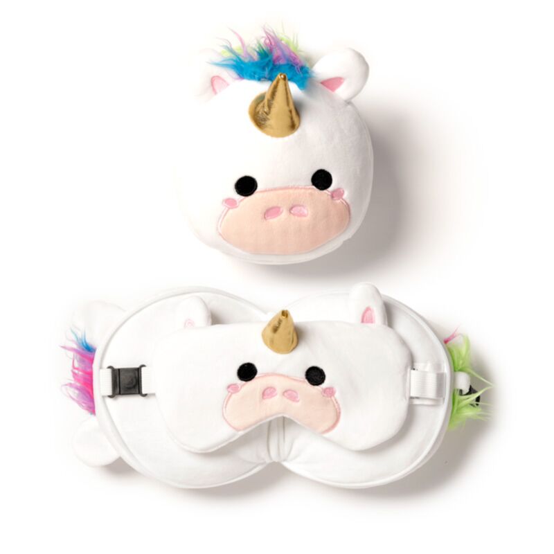 Relaxeazzz Unicorn Plush Eye Mask & Travel Pillow In White
