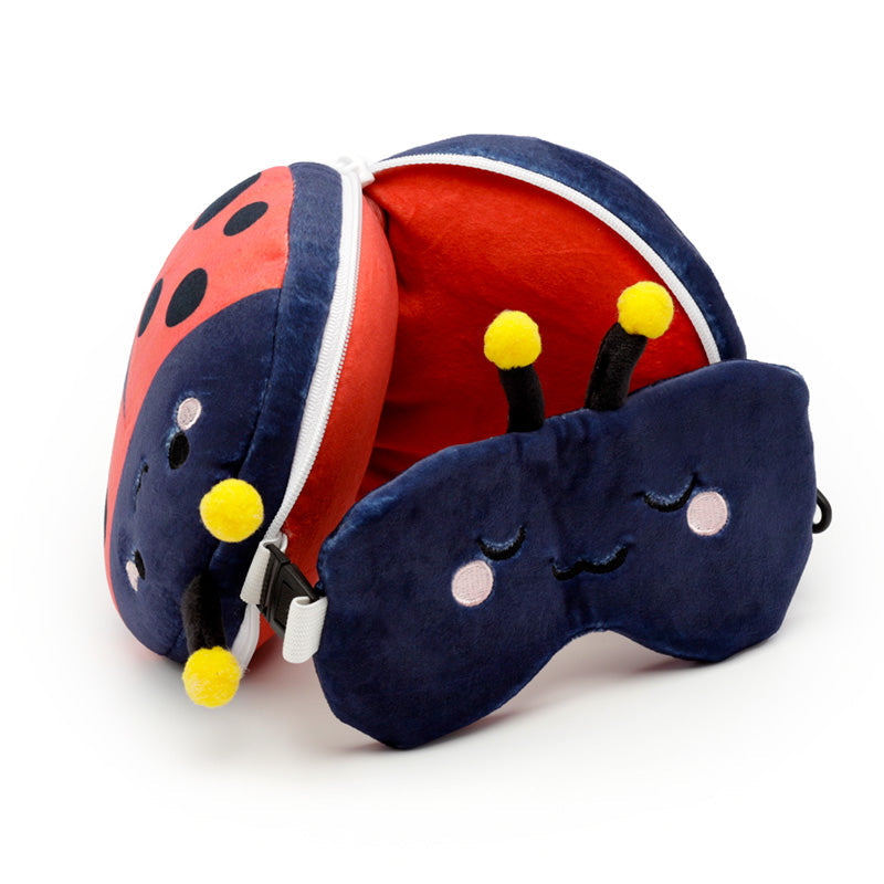 Relaxeazzz Tilly The Ladybird Pillow With Eye Mask In Blue & Red