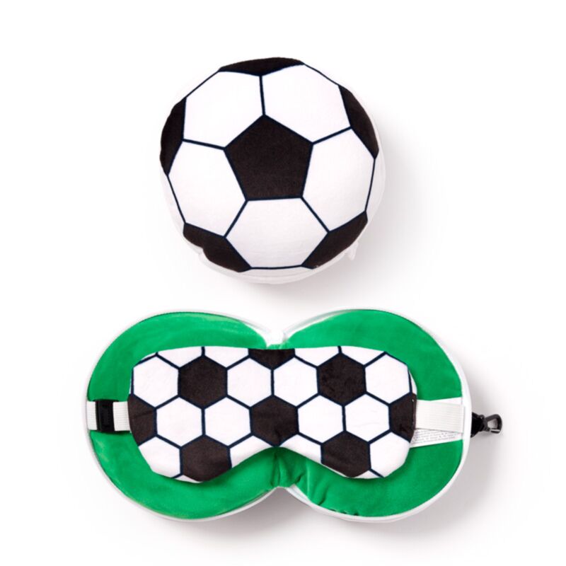 Relaxeazzz Football Round Head Pillow With Eye Mask In Black & White