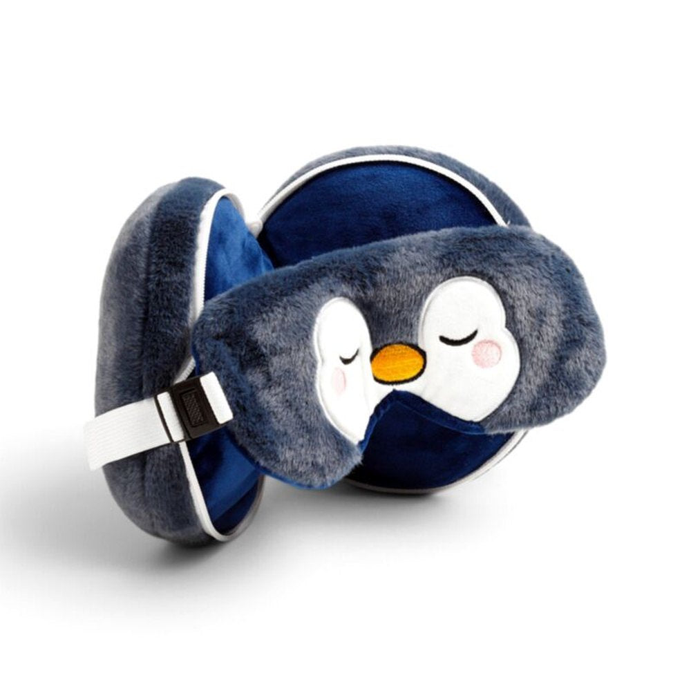 Relaxeazzz Adormals Round Travel Pillow & Eye Mask In Navy