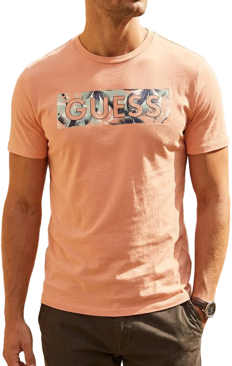 Guess Mens Short Sleeves Clouds T-Shirts In Coral