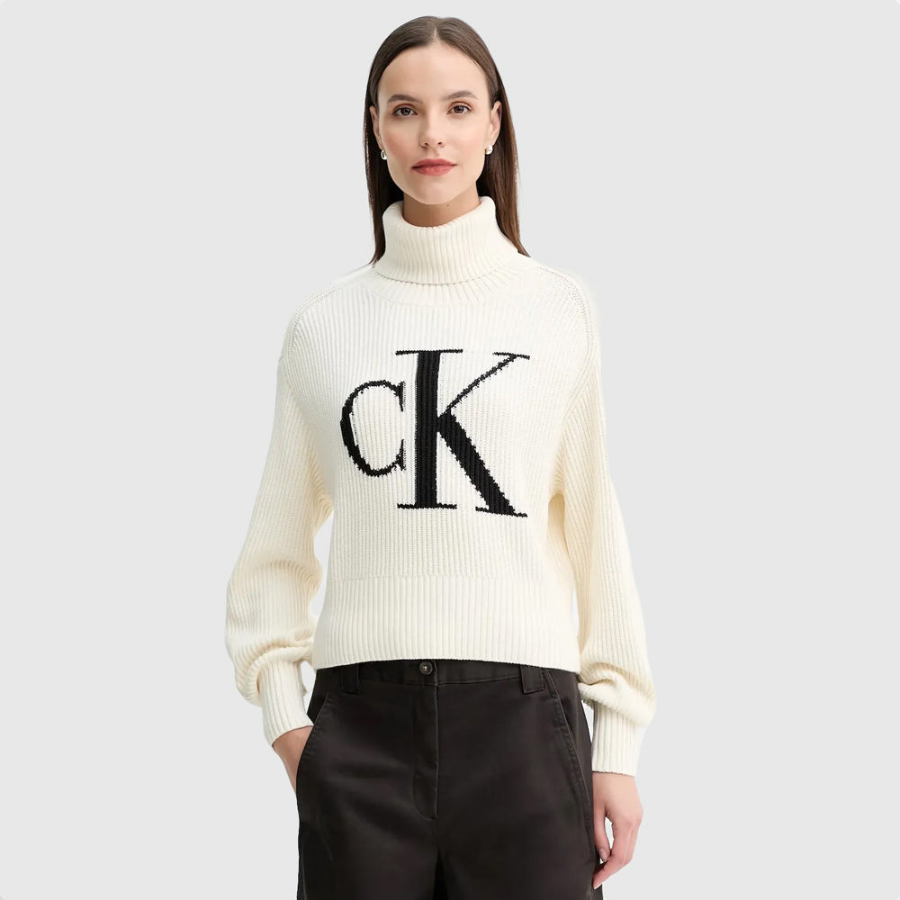 Calvin Klein Womens Blown Up Loose Contrast Sweatshirt In Ivory
