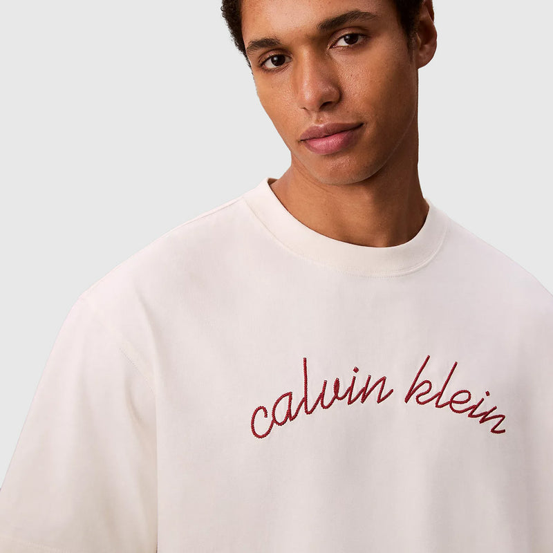 Calvin Klein Mens Centre Chain Stitch T-Shirt In Off White