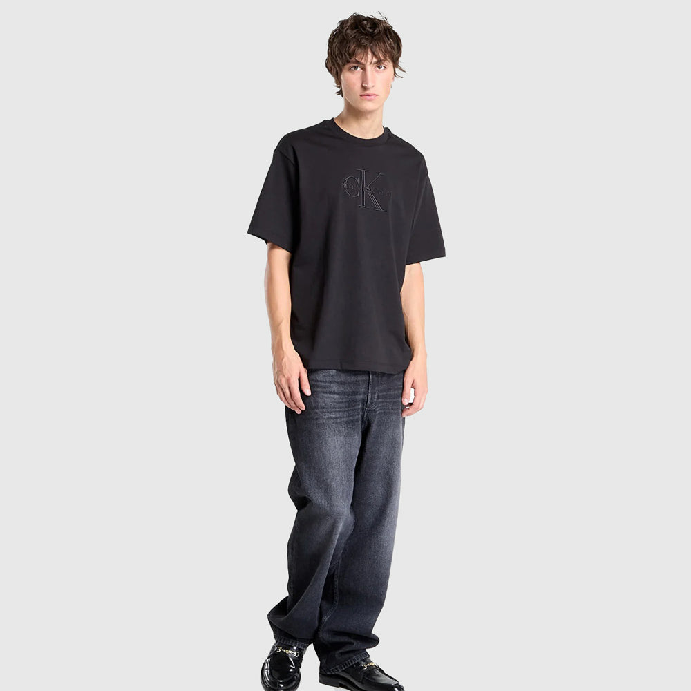 Calvin Klein Mens Embroidered Monologo T-Shirt In Black