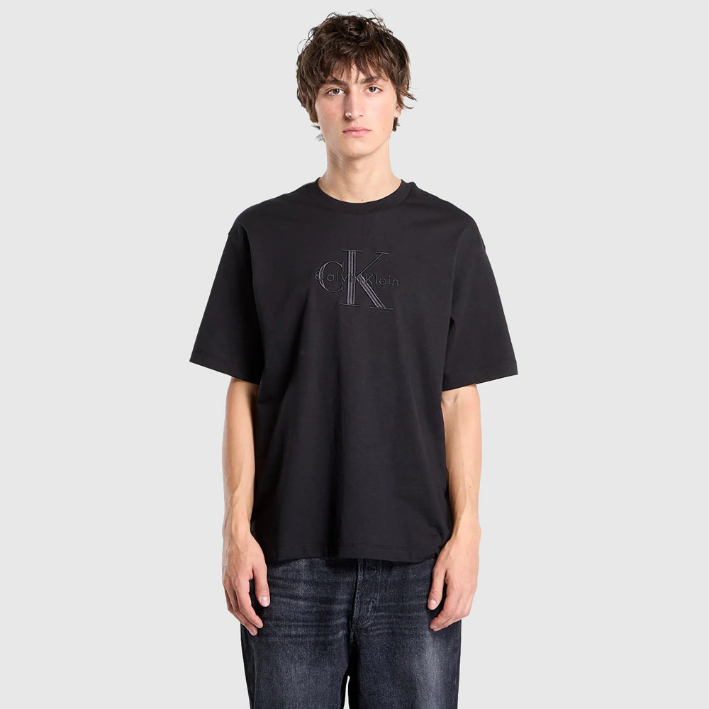 Calvin Klein Mens Embroidered Monologo T-Shirt In Black