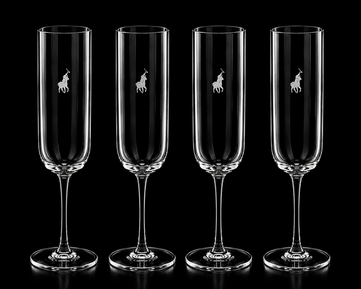 Polo Champagne Flute Glasses 4 Piece Set in Transparent