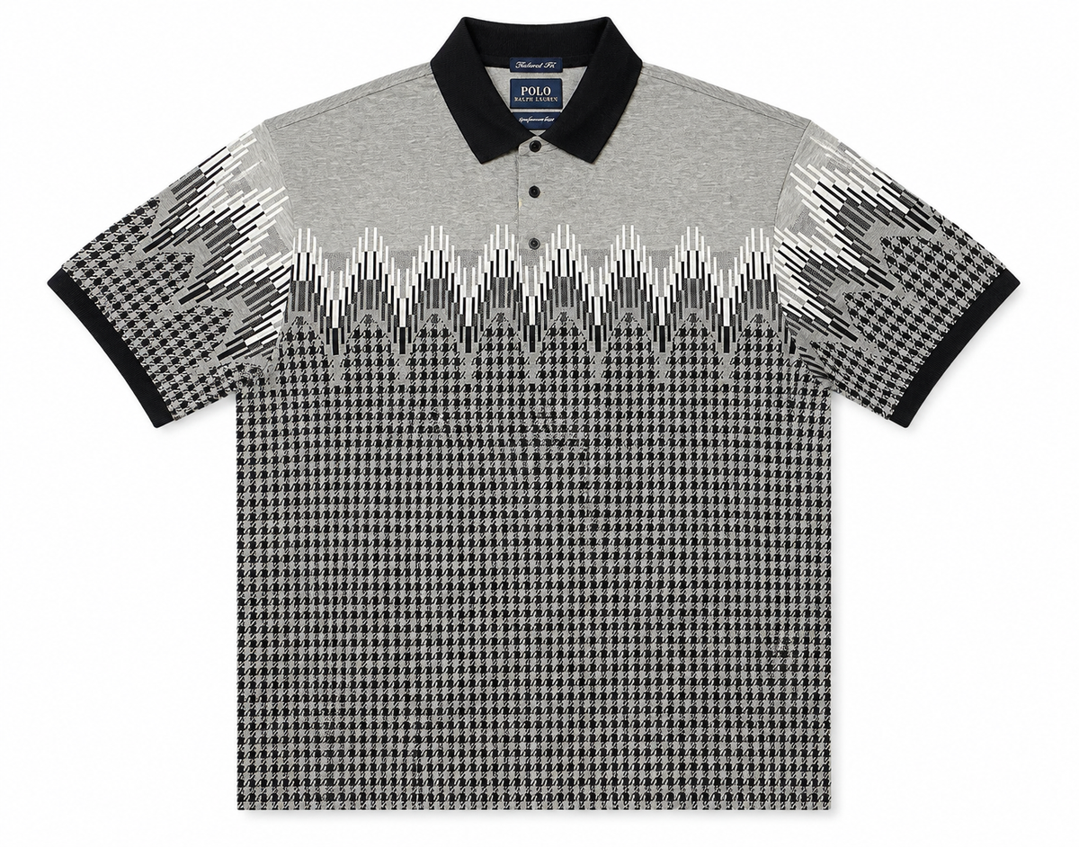 Polo Mens Abstract Printed Golfer in Black & Grey