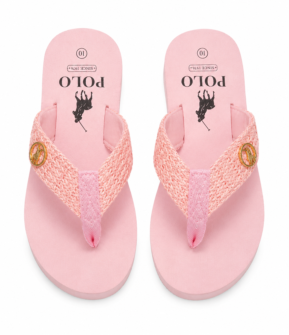 Polo Girls Raffia Flip Flops In Pink