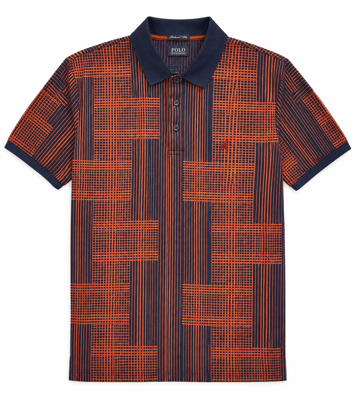 Polo Mens Linear Print Mercerised Golfer In Orange