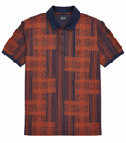 Polo Mens Linear Print Mercerised Golfer In Orange