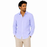 Morenzo Mens Long Sleeve Linen Shirt In Blue
