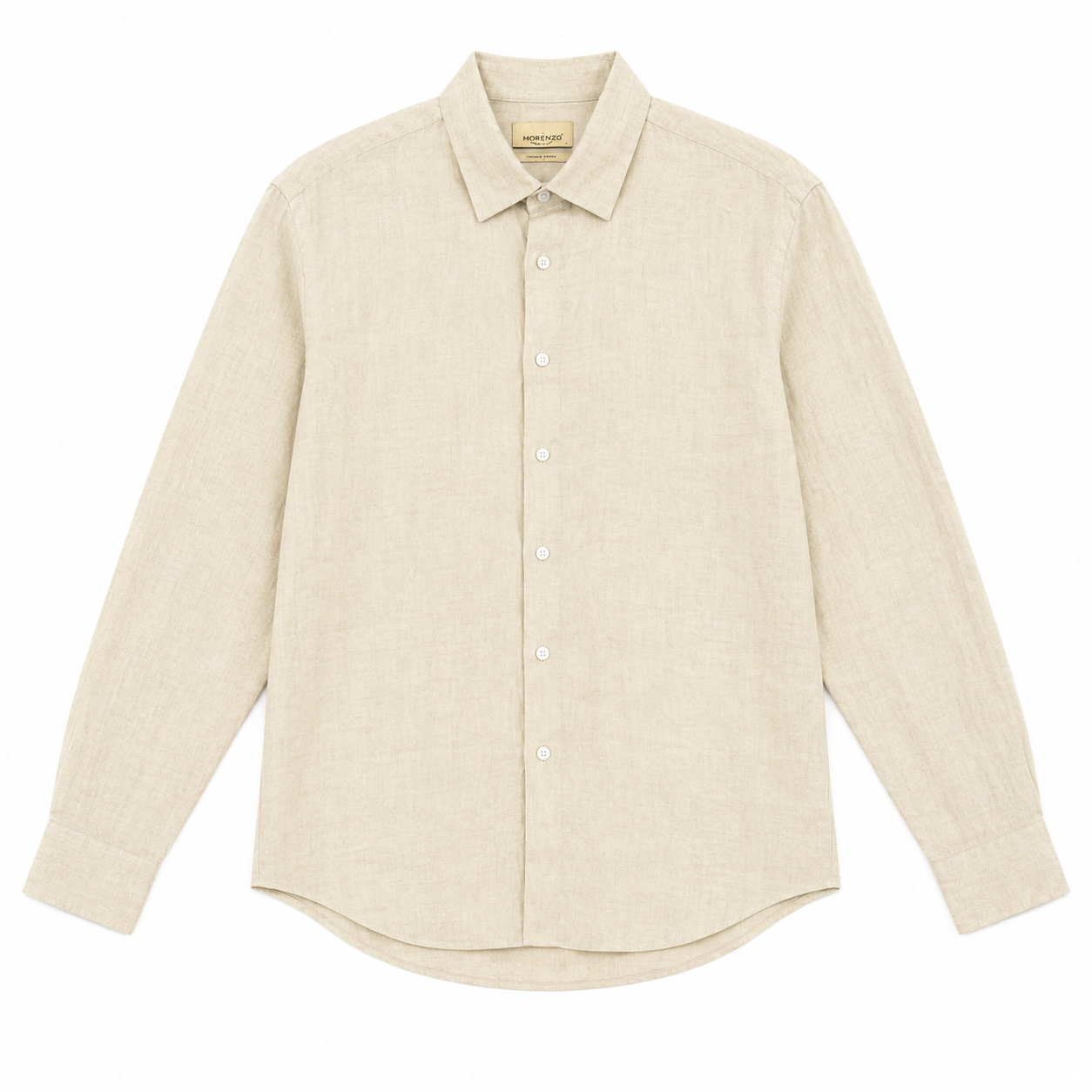 Morenzo Mens Long Sleeve Linen Shirt In Stone