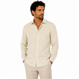 Morenzo Mens Long Sleeve Linen Shirt In Stone