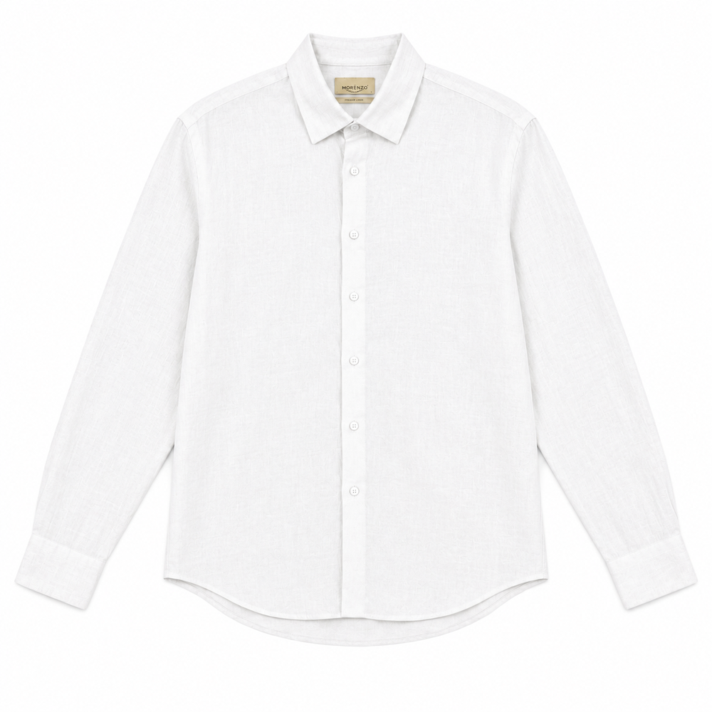 Morenzo Mens Long Sleeve Linen Shirt In White