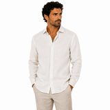 Morenzo Mens Long Sleeve Linen Shirt In Beige