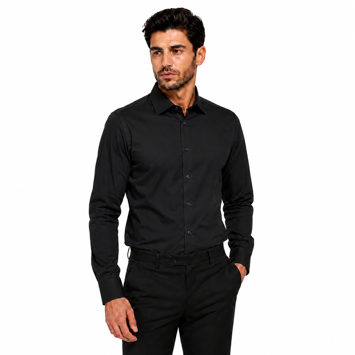 Morenzo Mens Lycra Sateen Long Sleeve Shirt In Black