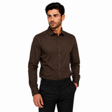 Morenzo Mens Lycra Sateen Long Sleeve Shirt In Chocolate