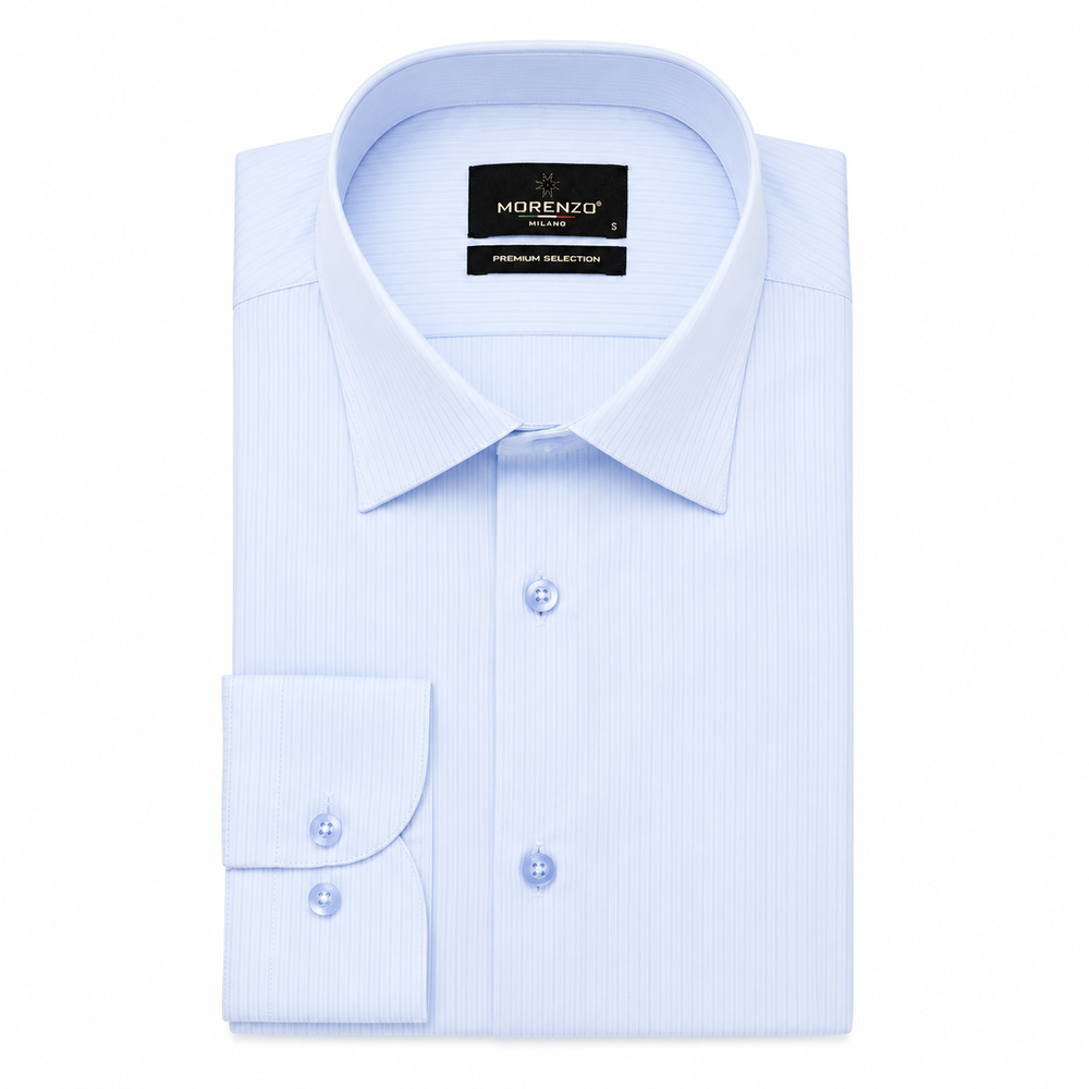 Morenzo Mens Lycra Sateen Stripe Shirt In Sky Blue