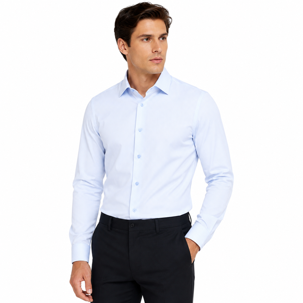 Morenzo Mens Lycra Sateen Stripe Shirt In Sky Blue