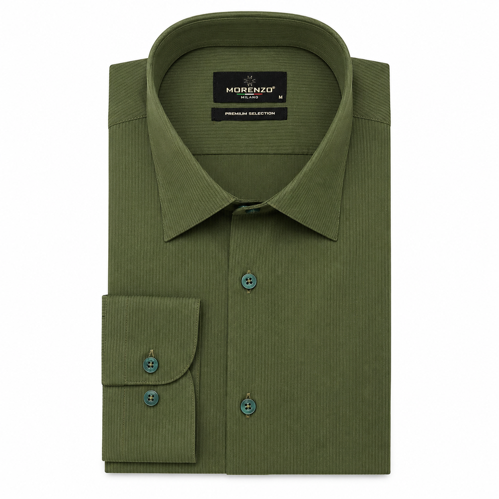 Morenzo Mens Lycra Sateen Stripe Shirt In Olive