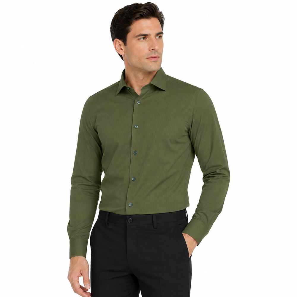 Morenzo Mens Lycra Sateen Stripe Shirt In Olive