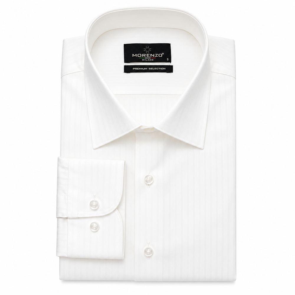 Morenzo Mens Lycra Sateen Stripe Shirt In Off White