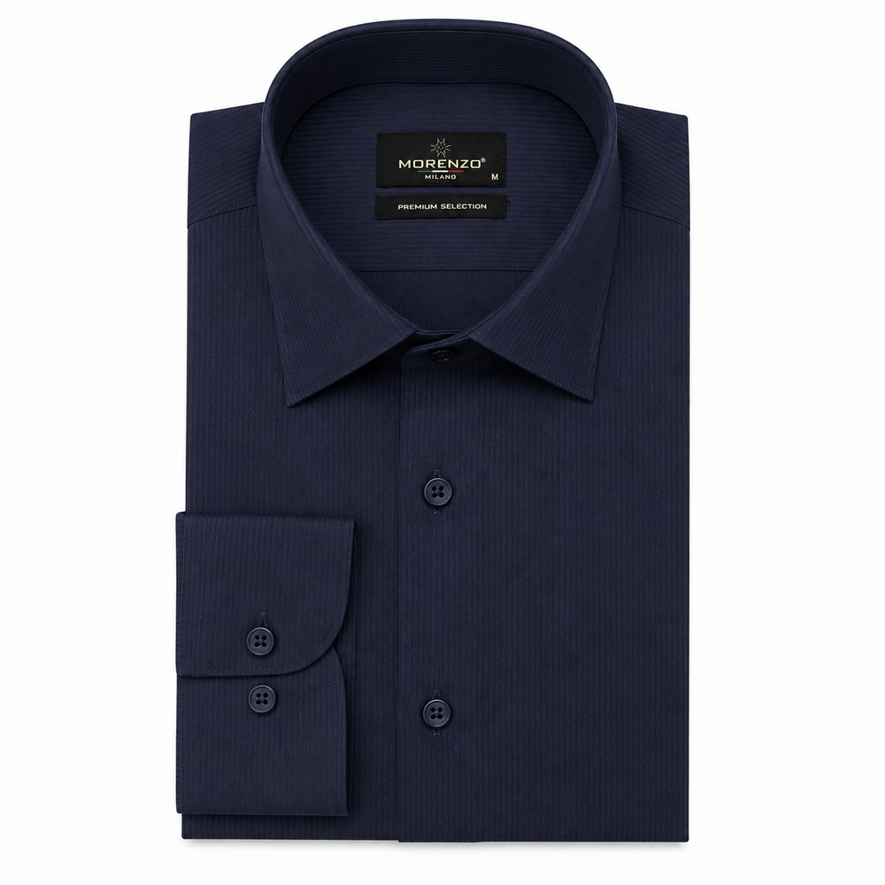 Morenzo Mens Lycra Sateen Stripe Shirt In Navy