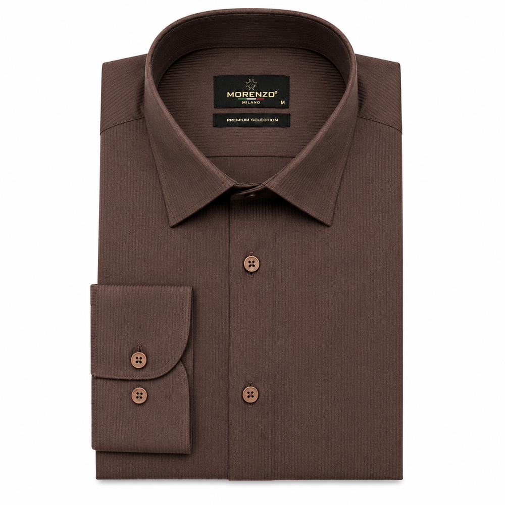 Morenzo Mens Lycra Sateen Stripe Shirt In Chocolate