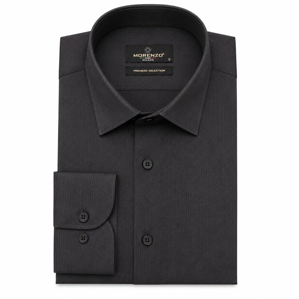 Morenzo Mens Lycra Sateen Stripe Shirt In Black