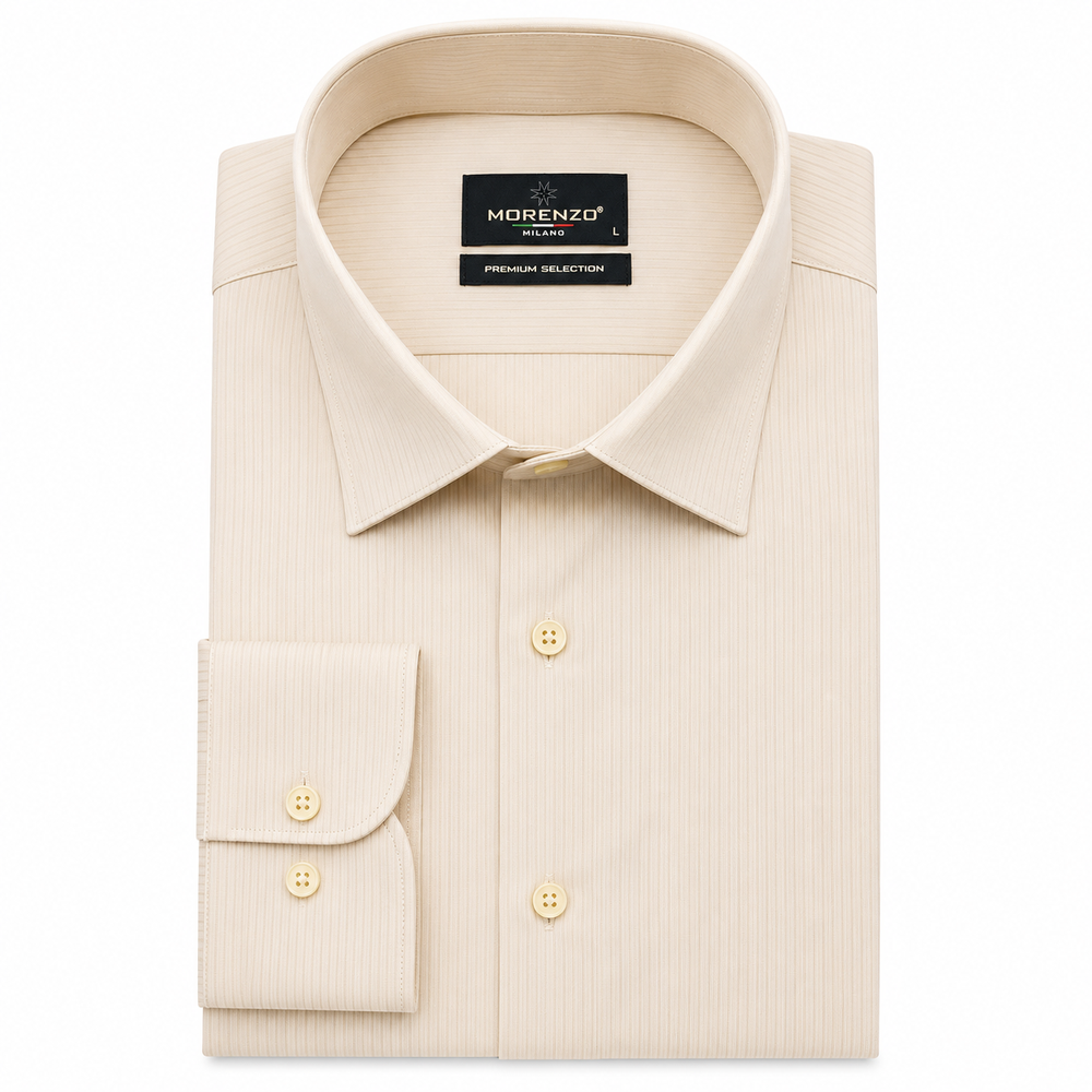 Morenzo Mens Lycra Sateen Stripe Shirt In Beige