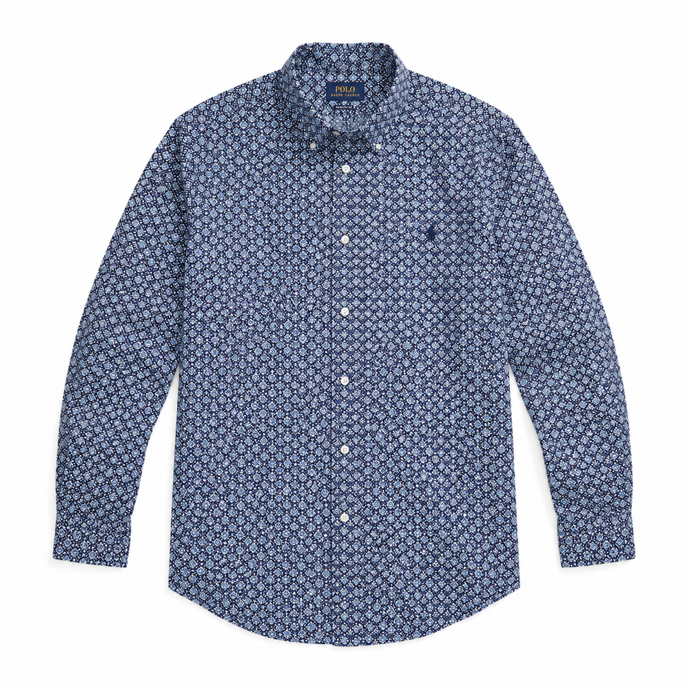 Polo Mens Long Sleeve Geo Print Shirt In Blue