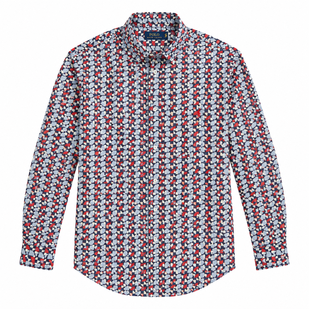 Polo Mens Geometric Printed Shirt In Navy & Red
