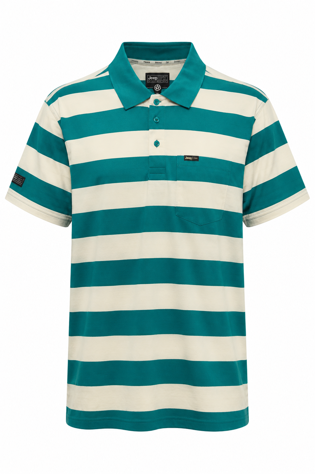 Jeep Mens Yarndye Stripe Golfer In Green Multi