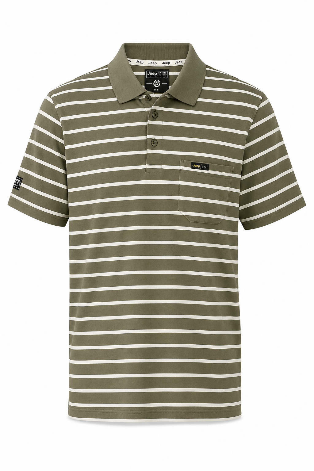 Jeep Mens Yarndye Stripe Golfer In Olive Multi