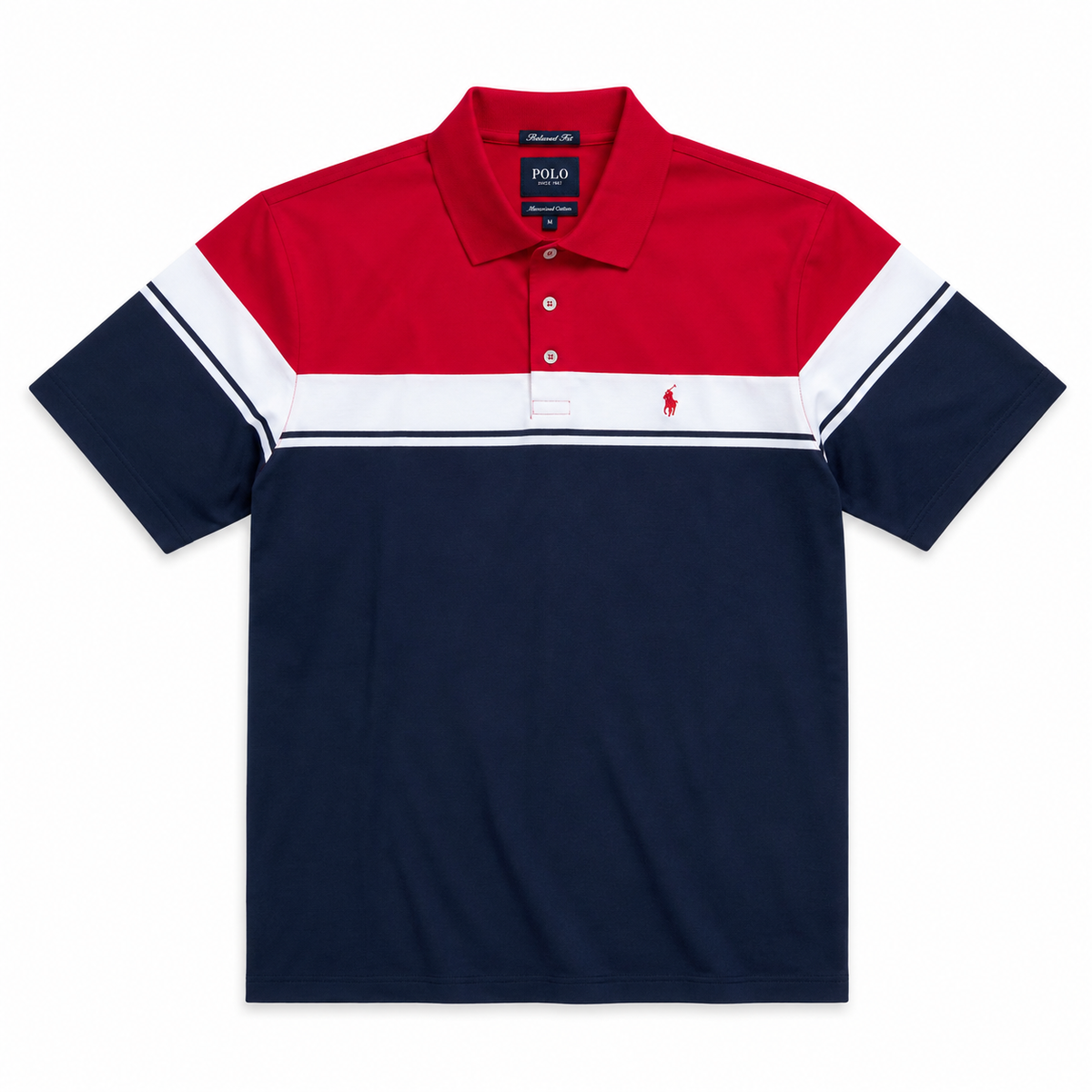 Polo Mens Chest Stripe Golfer In Navy & Red