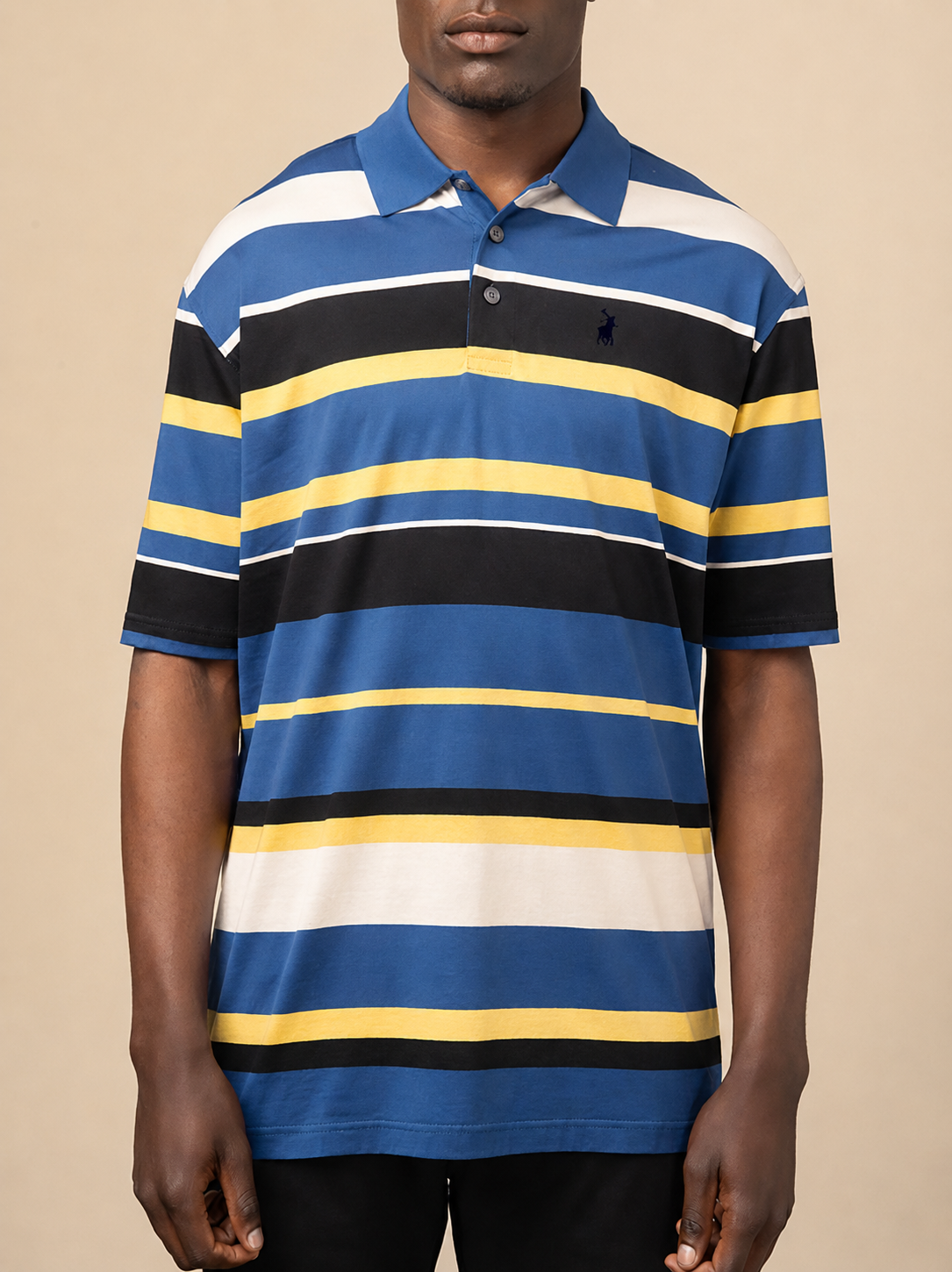 Polo Mens Stripe Golfer In Navy & Yellow