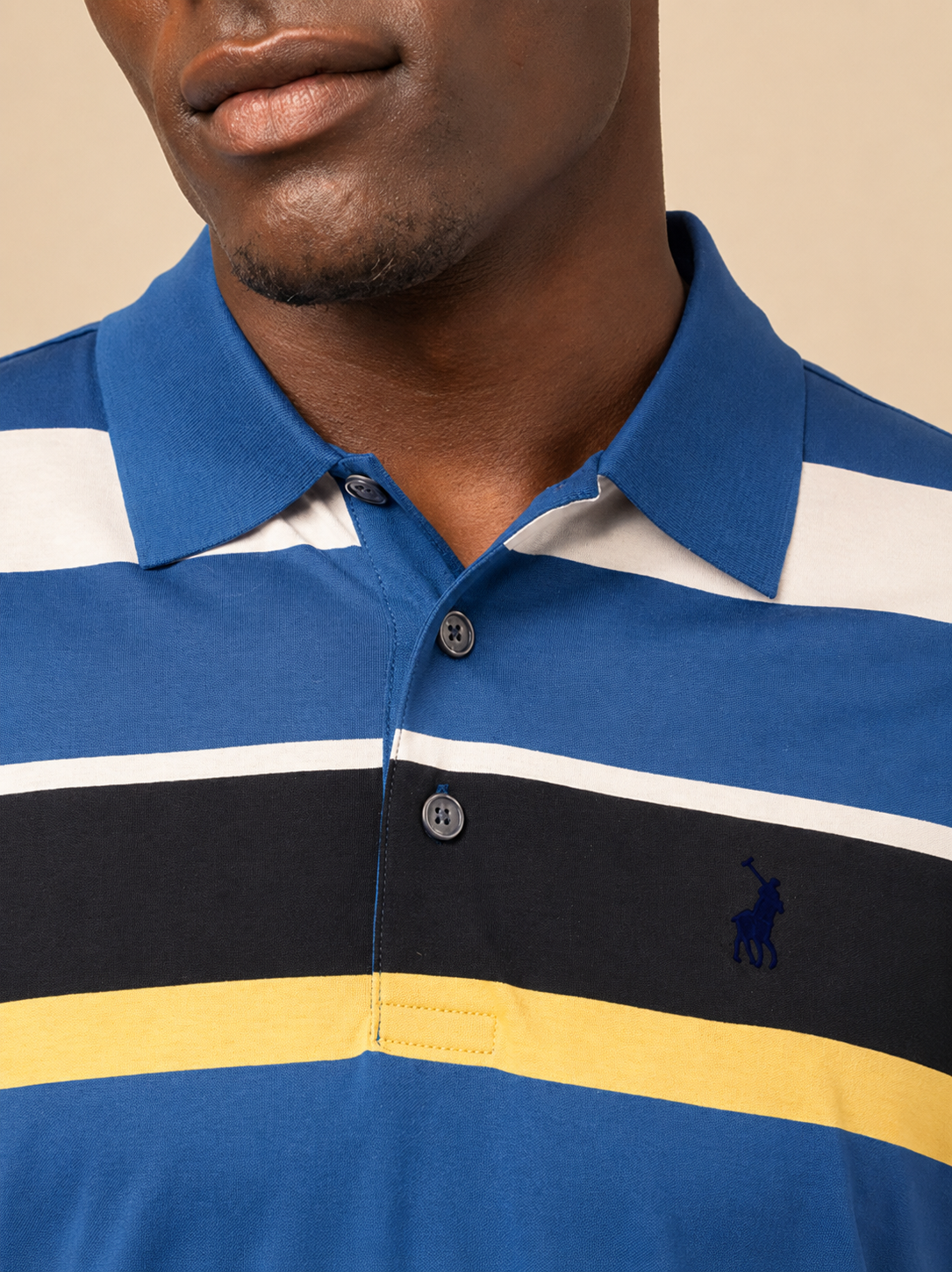 Polo Mens Stripe Golfer In Navy & Yellow