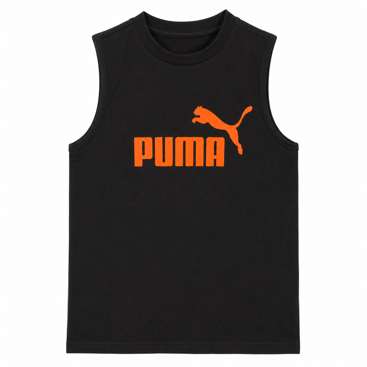 Puma Boys Logo Tank Top In Black & Orange