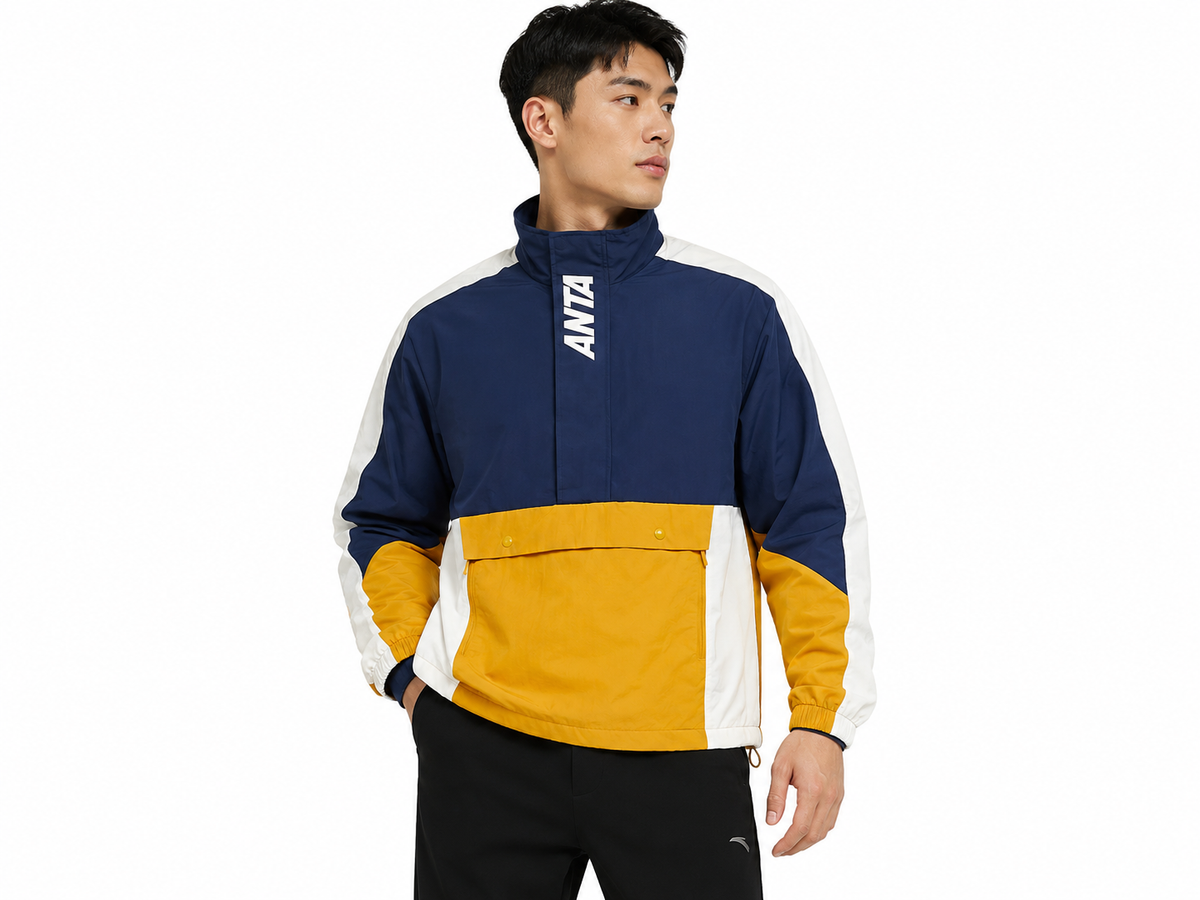 Anta Mens Track Top In Navy & Mustard