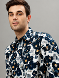 Polo Mens Floral Print Shirt In White & Orange