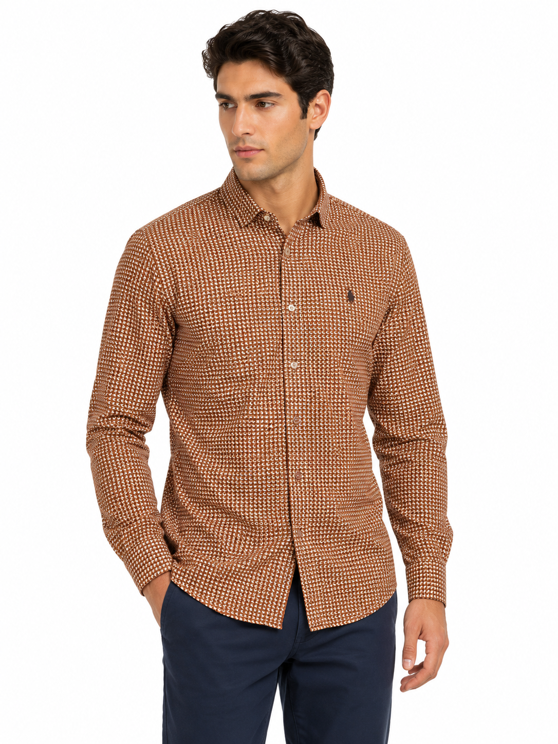 Polo Mens Geo Print Shirt In Orange