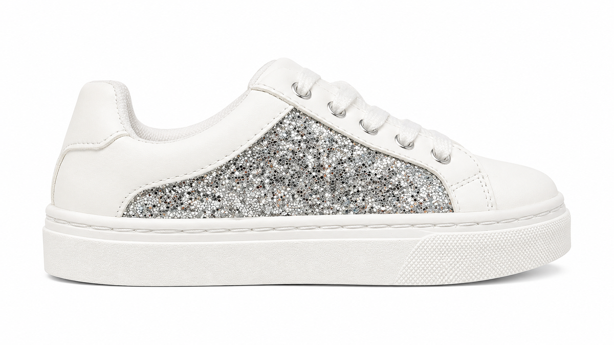 Pierre Cardin Girls Taylor Glitter Shoes In White & Silver